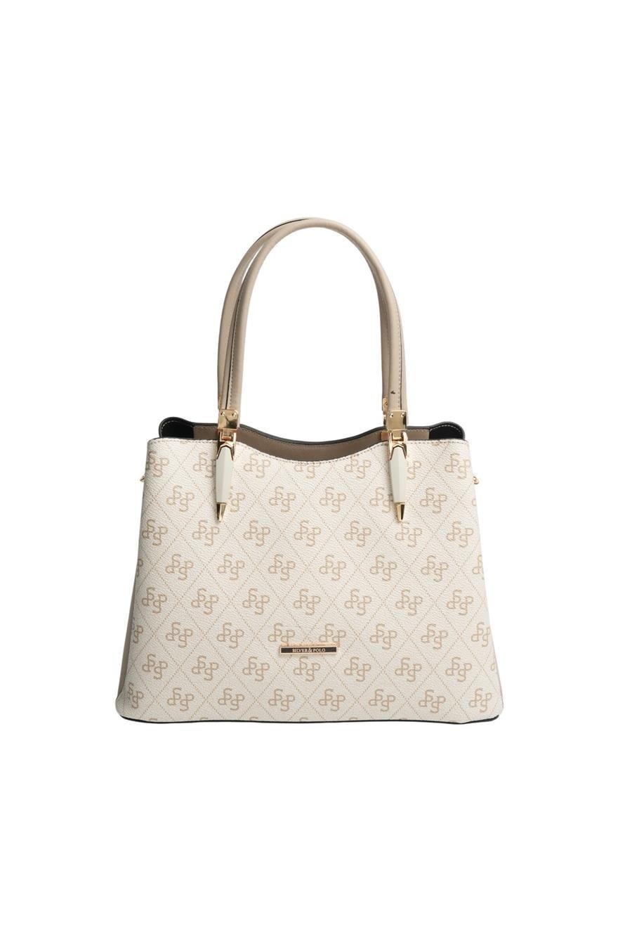 Silver & Polo SP1205 Kadın El Çantası Monogram Bej-Kum