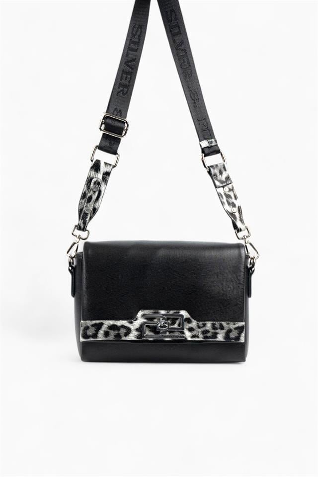 Silver & Polo SP1257 Kadın Çapraz Çanta Düz Siyah-Leopar Gri