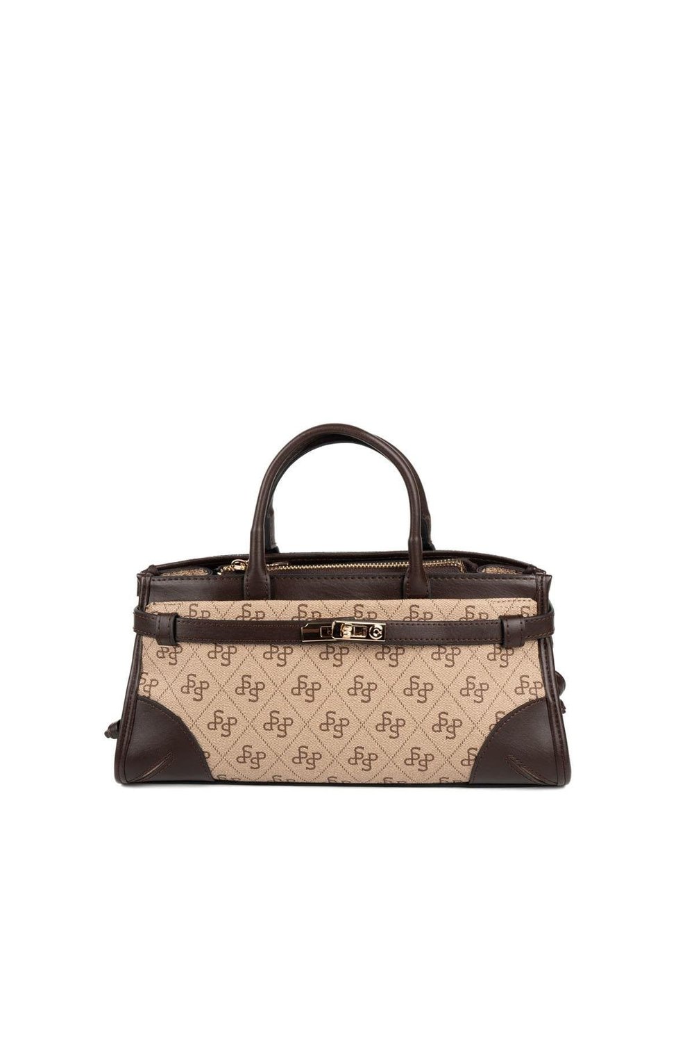Silver & Polo SP1260 Kadın El Çantası Monogram Koyu Bej-Kahve