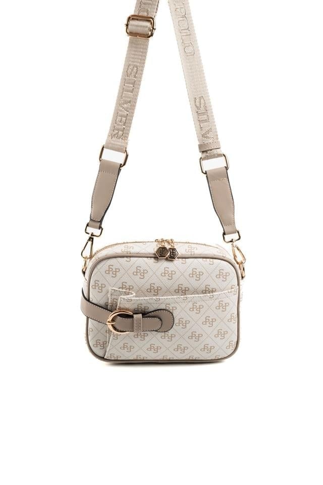 Silver & Polo SP1269 Kadın Çapraz Çanta Monogram Bej-Kum