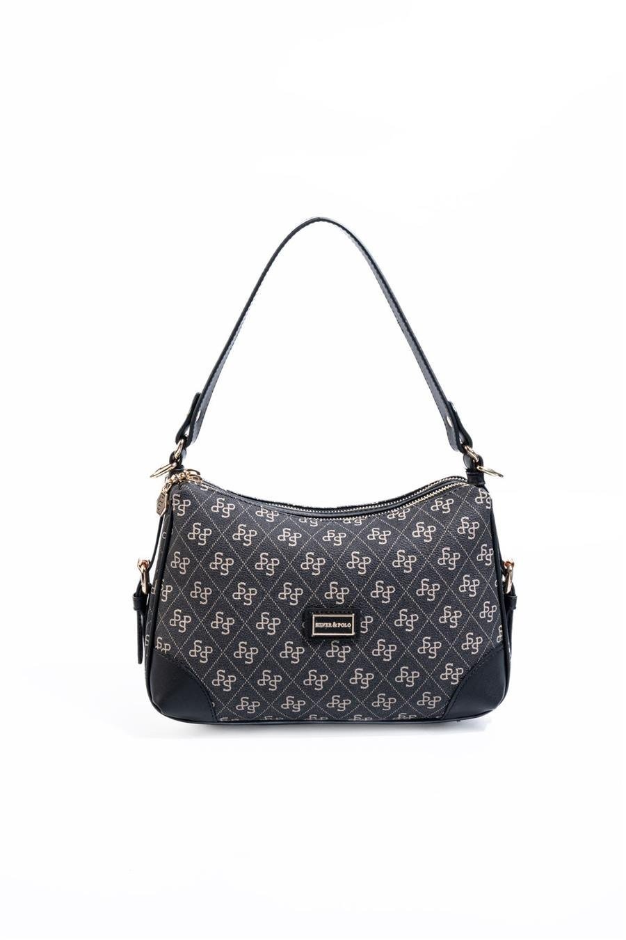Silver & Polo SP1269 Kadın Omuz Çantası Monogram Füme-Siyah