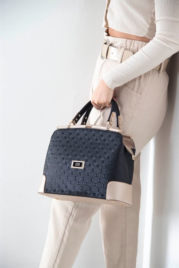 Silver & Polo SP706 Kadın El Çantası Logolu Siyah-S.Nut
