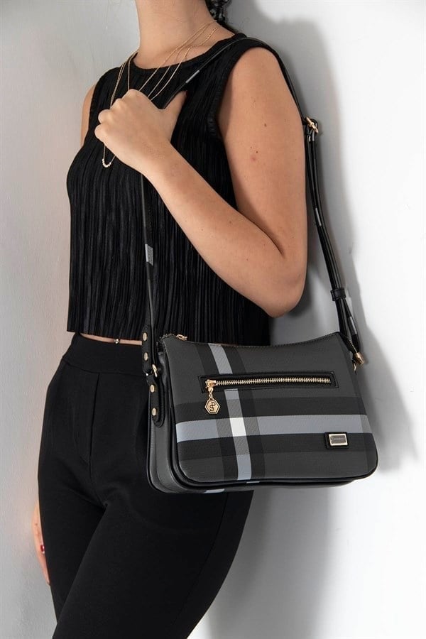 Silver & Polo SP818 Kadın Çapraz Çanta Ekose Siyah