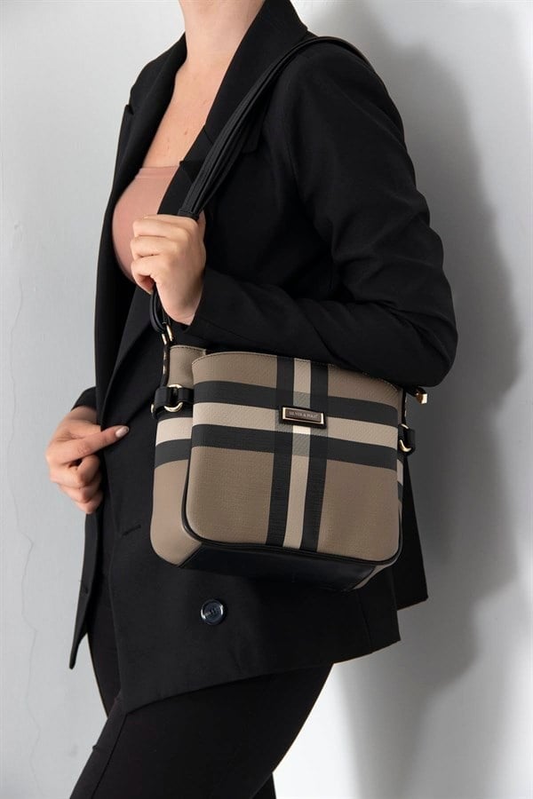 Silver & Polo SP884 Kadın Çapraz Çanta Ekose Kahve-Siyah