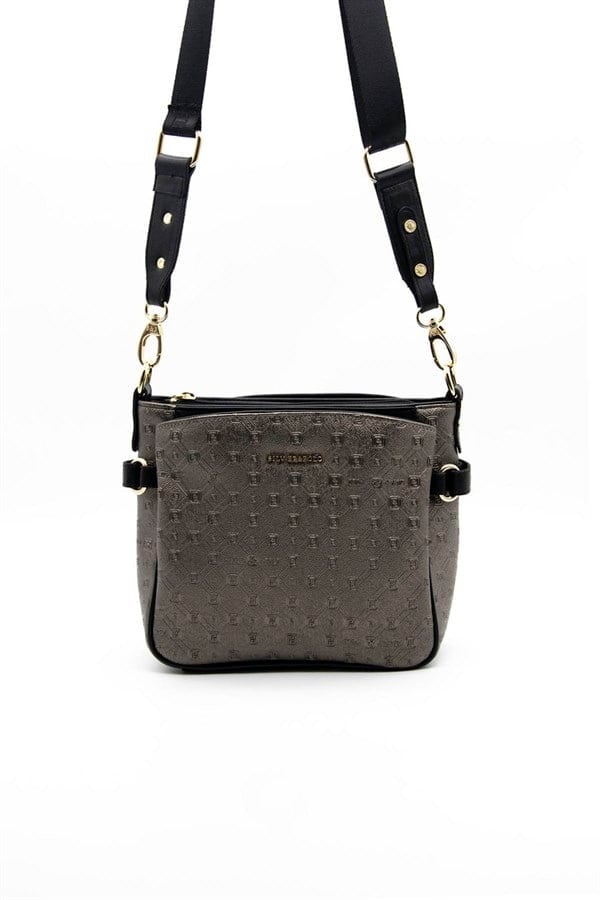 Silver & Polo SP884 Kadın Çapraz Çanta Logolu Platin-Siyah