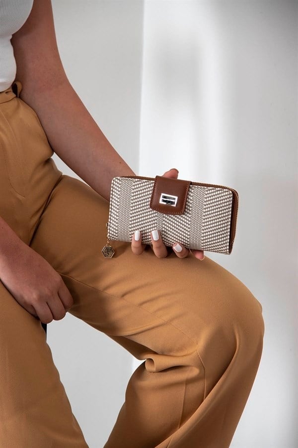 Silver & Polo SP928 Kadın Cüzdan & Kartlık Hasır Bej-Taba