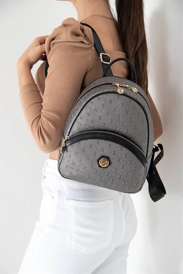 Silver & Polo SP945 Kadın Sırt Çantası Logolu Platin-Siyah