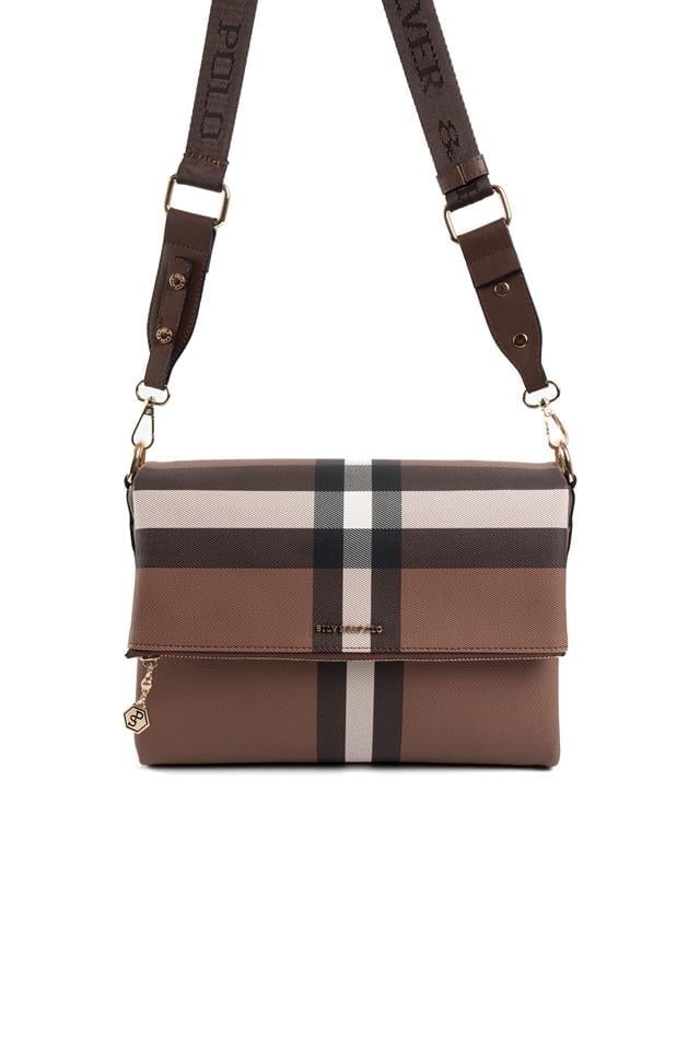 Silver & Polo SP963 Kadın Çapraz Çanta Ekose Koyu Kahve-Kahve