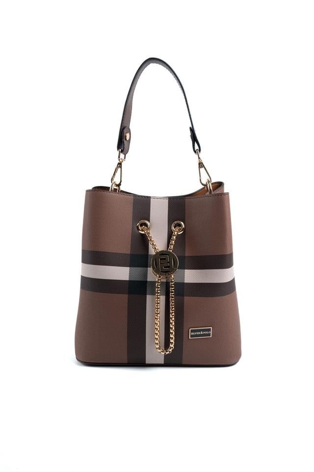 Silver & Polo SP967 Kadın Çapraz Çanta Ekose Koyu Kahve-Kahve