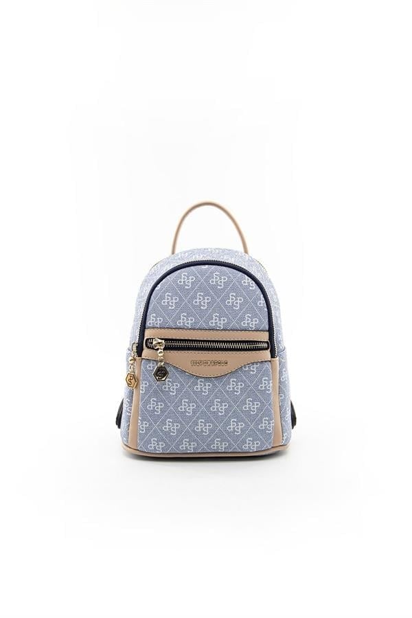 Silver & Polo SP983 Kadın Sırt Çantası Monogram Mavi-Ten