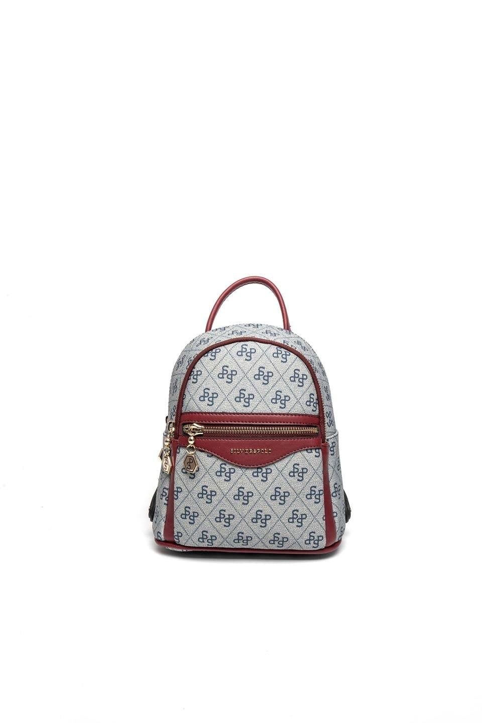 Silver & Polo SP983 Kadın Sırt Çantası Monogram Gri-Bordo