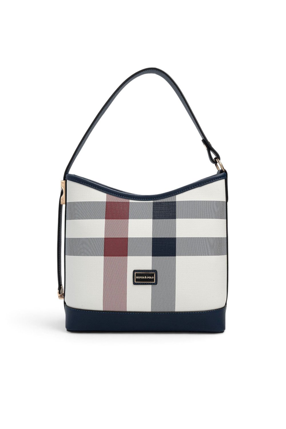 SP1286 Kadın Omuz Çantası Ekose Beyaz - Lacivert SP1286-M3