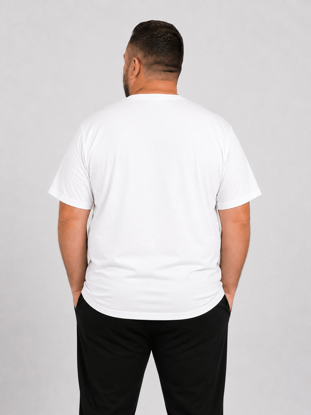 Beyaz Erkek Büyük Beden Pamuklu Likralı Bisiklet Yaka T-Shirt