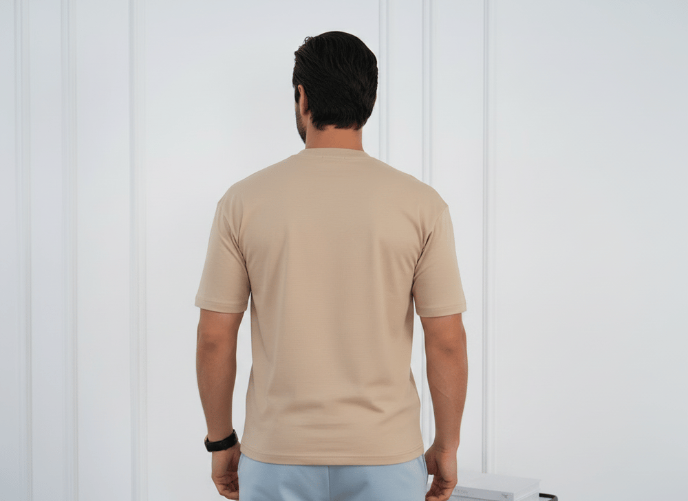 Bisiklet Yaka Bej Regular Fit %100 Pamuklu Erkek Tişört 