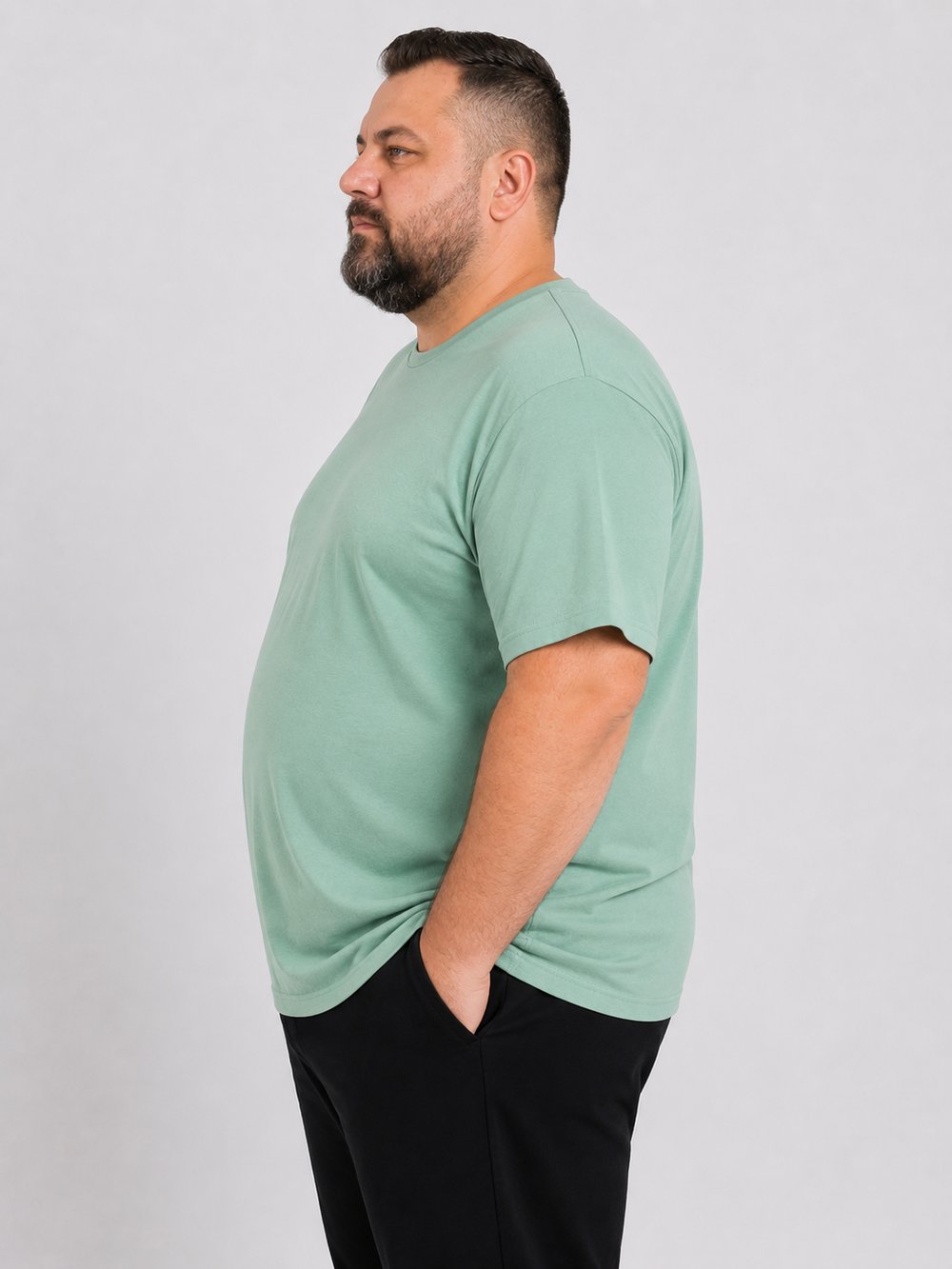 Çağla Erkek Büyük Beden Pamuklu Likralı Bisiklet Yaka T-Shirt