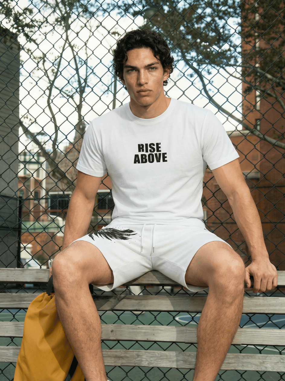 Erkek Baskılı T-shirt Şort Alt Üst Takım Beyaz