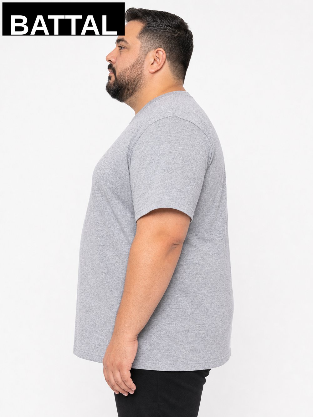 Grimelanj Çağla Erkek Büyük Beden Pamuklu Likralı Bisiklet Yaka T-Shirt