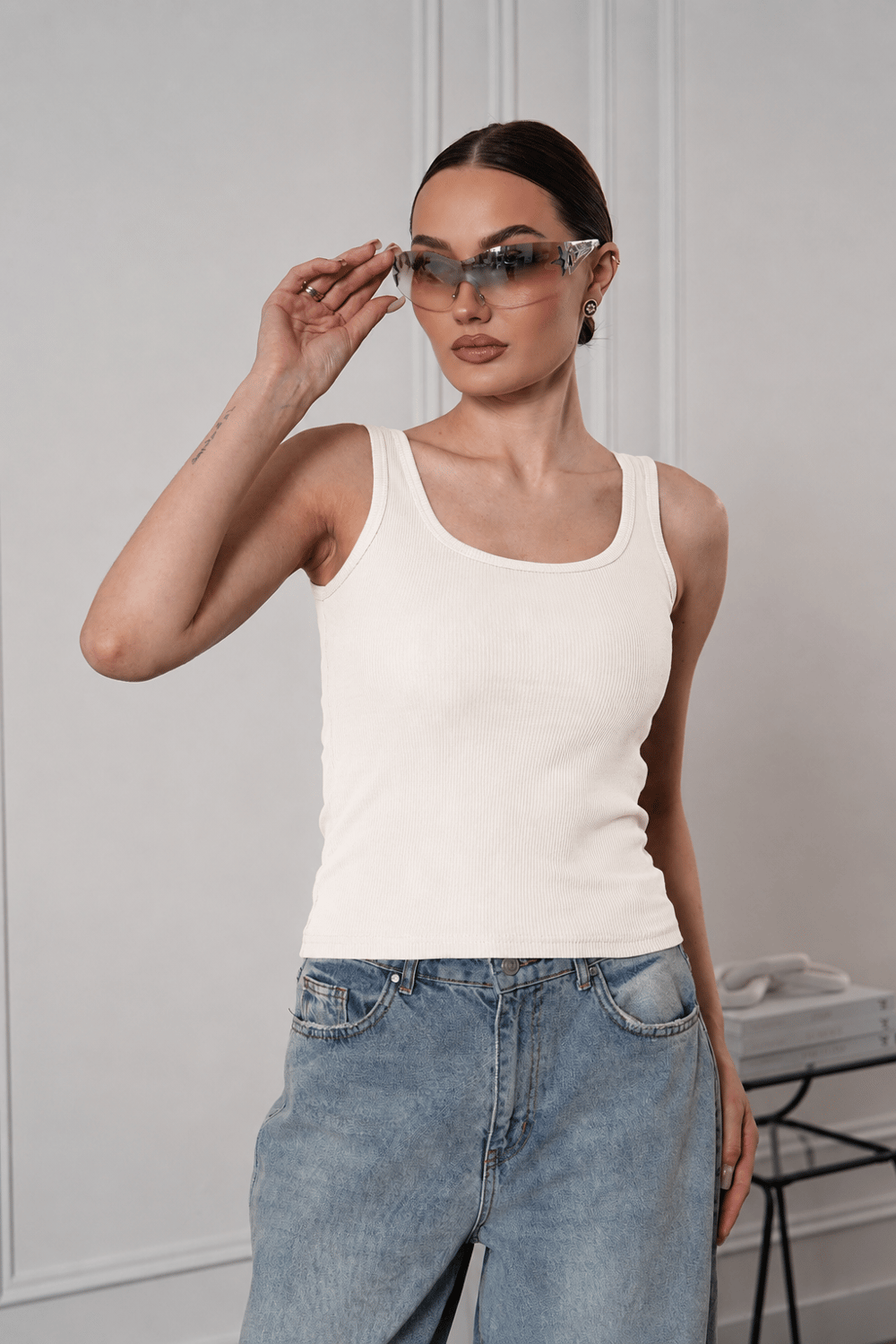 Kadın Fitilli Görünümlü Kalın Askılı Basic Bluz Atlet