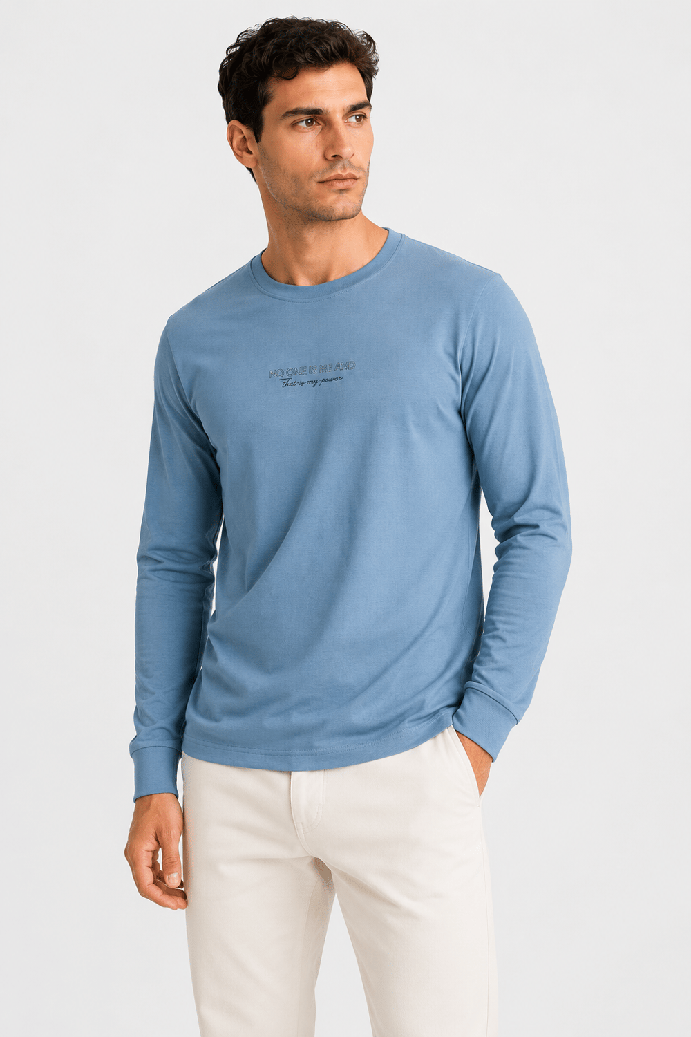 Mavi Erkek Bisiklet Yaka Enjeksyin Baskılı Oysho Sweatshirt