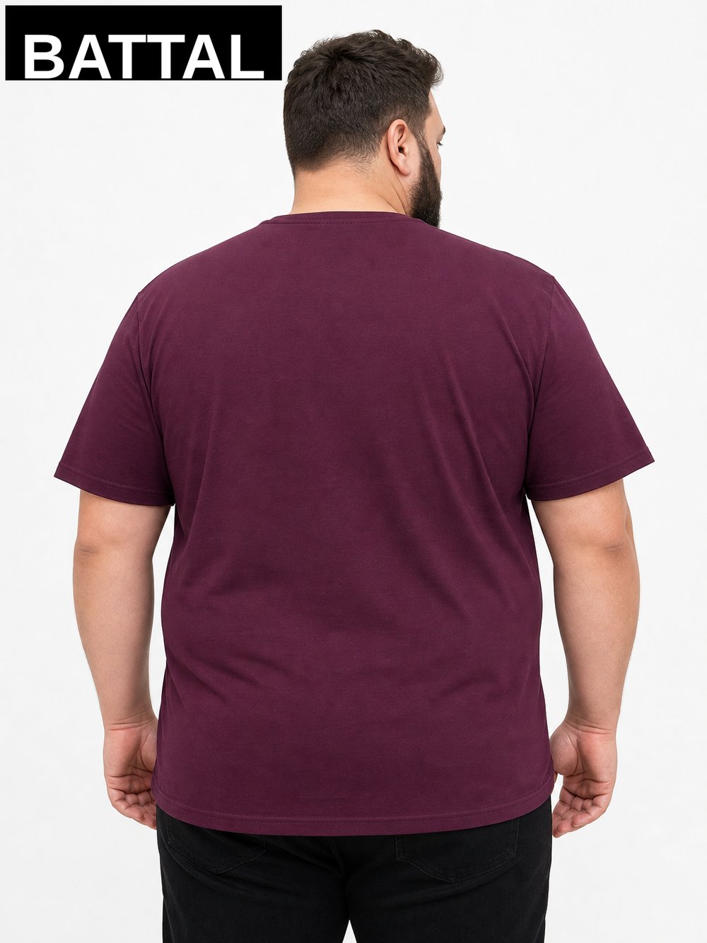 Mürdüm Erkek Büyük Beden Pamuklu Likralı Bisiklet Yaka T-Shirt