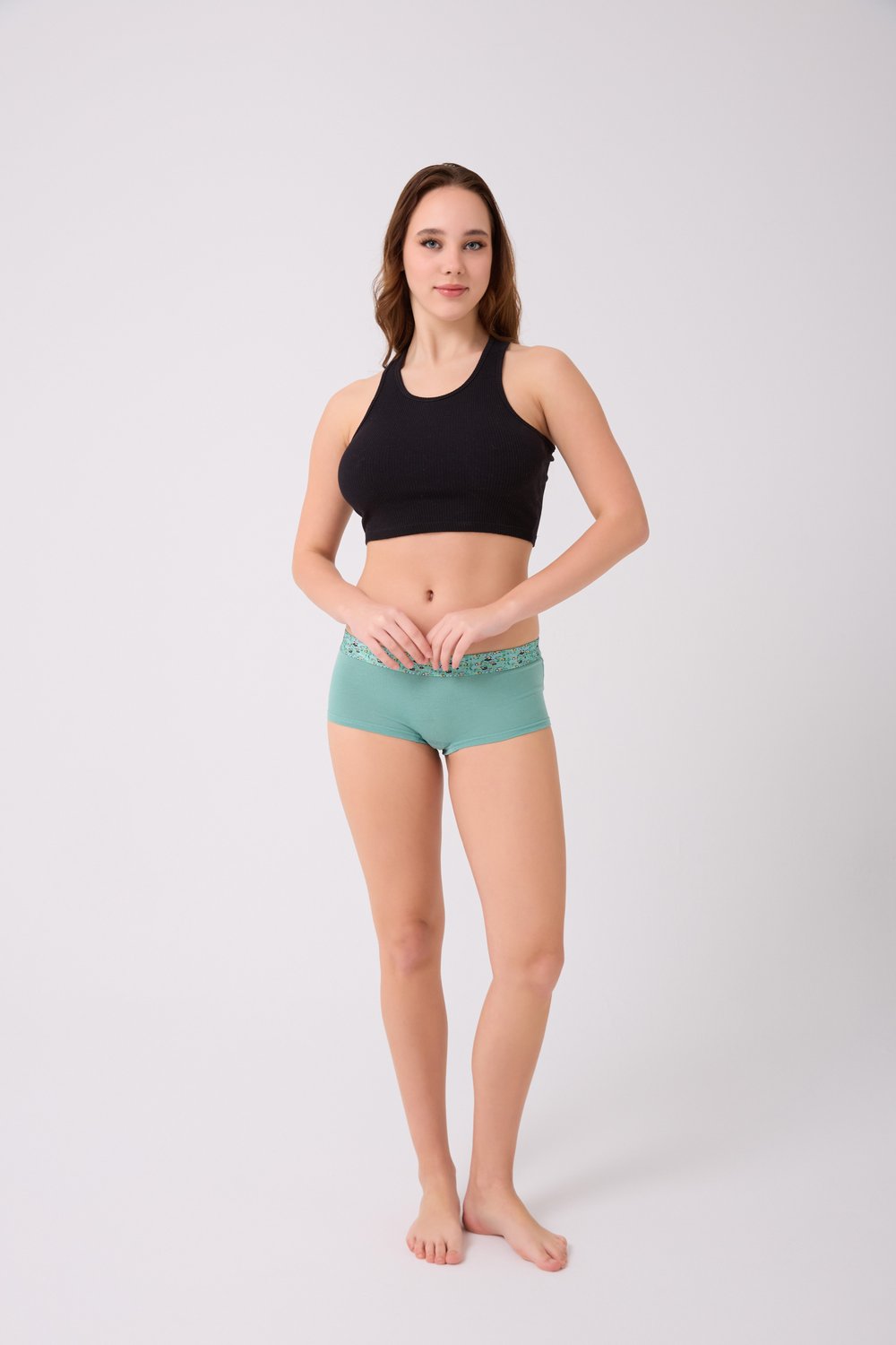 Pamuklu Likralı Baskılı  Boyshort 3'lü Set Kadın Külot Çağla