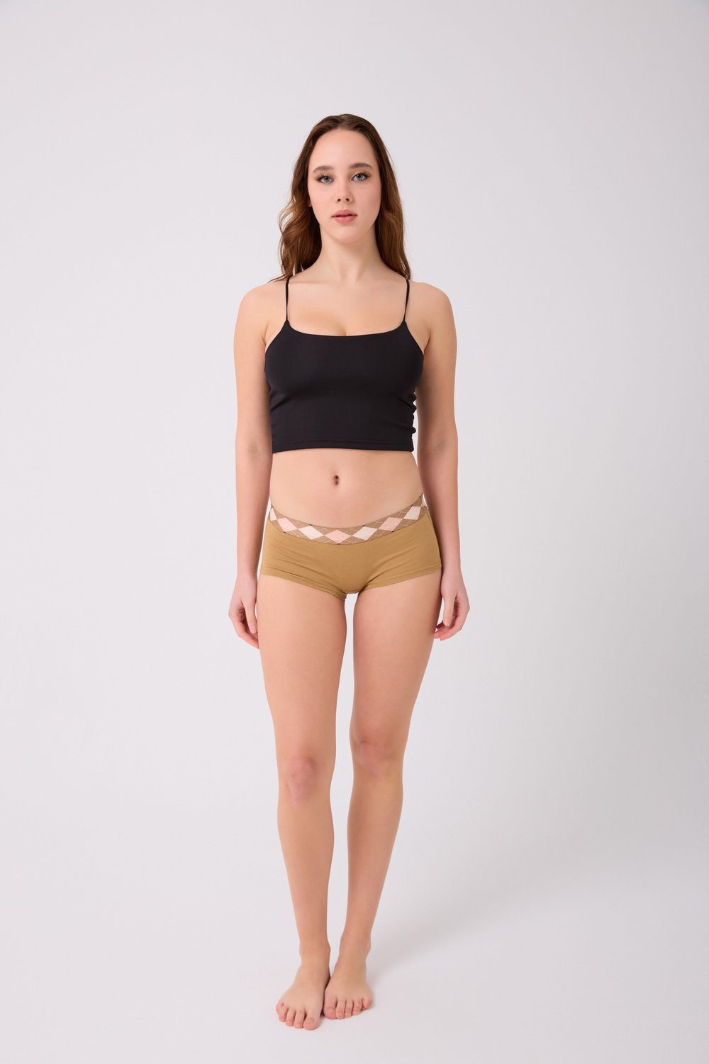 Pamuklu Likralı Baskılı  Boyshort 3'lü Set Kadın Külot Kahve