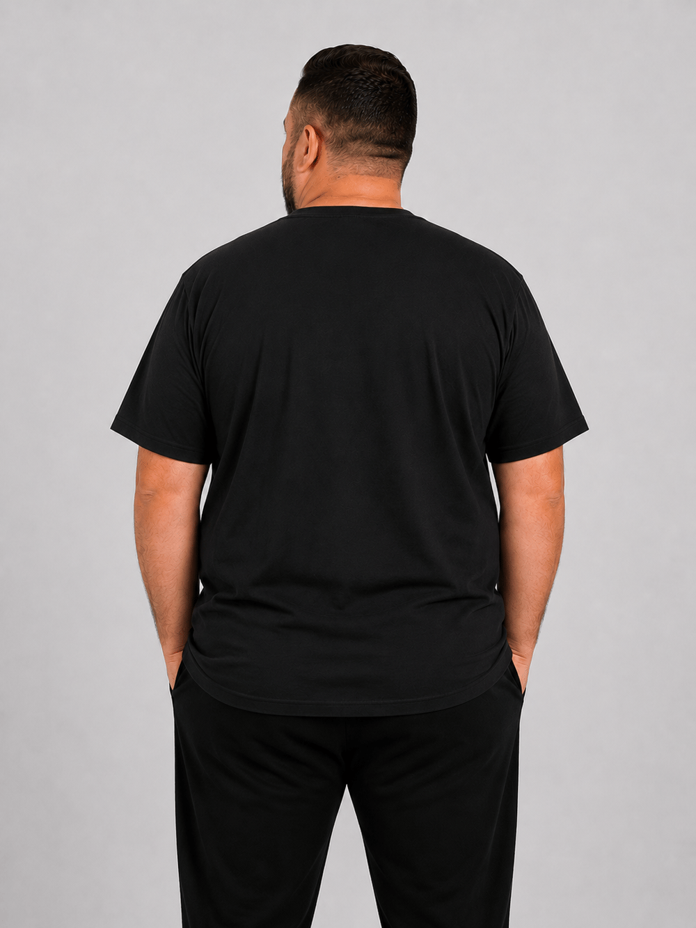 Siyah Erkek Büyük Beden Pamuklu Likralı Bisiklet Yaka T-Shirt