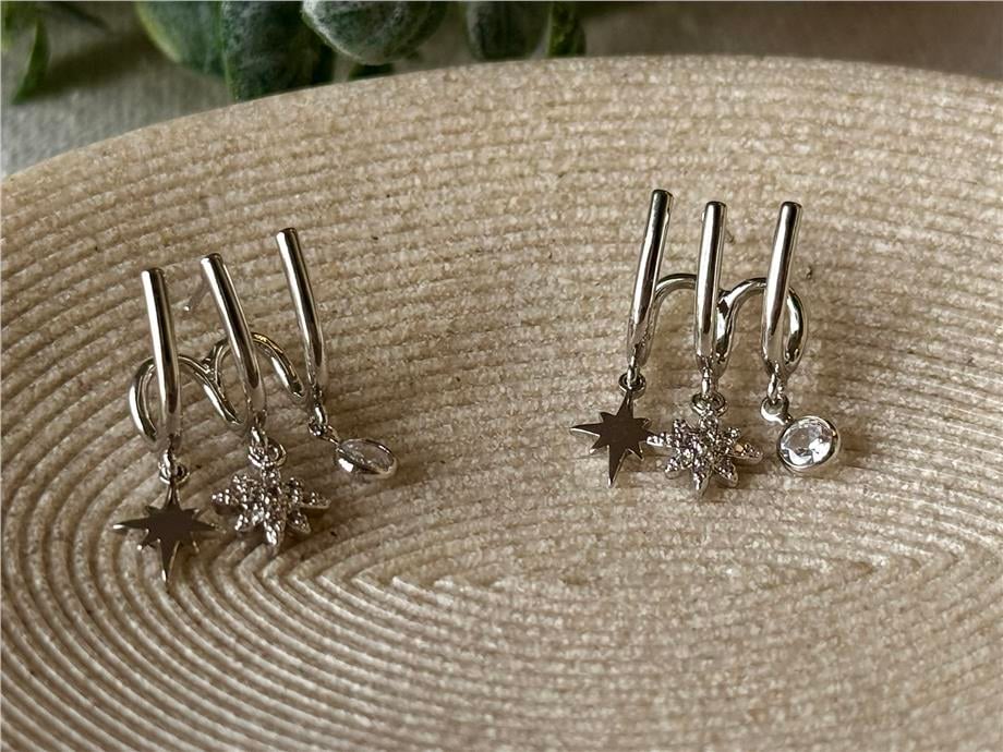 3’Lü Görünümlü Silver Küpe