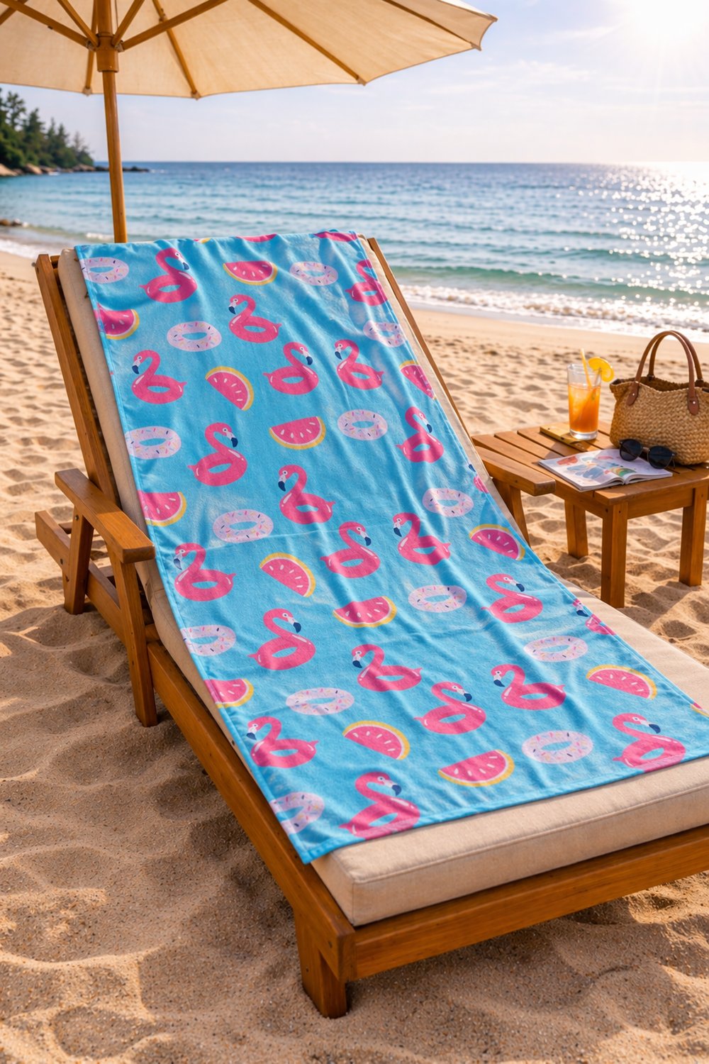 Flamingo Desenli Premium Baskılı Plaj Havlusu Pembe Yazlık Deniz Havlusu 75x150 cm