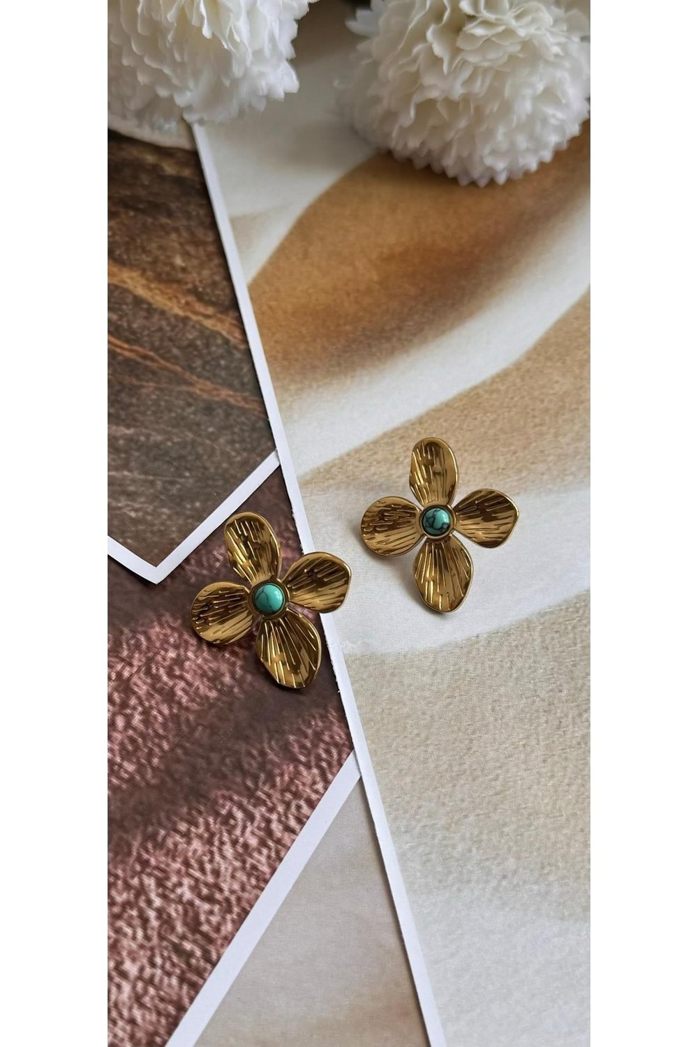 Çelik pinterest gold çiçek küpe