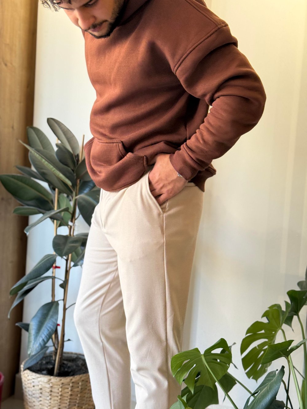 BEJ BELİ LASTİKLİ İPLİ PANTOLON 