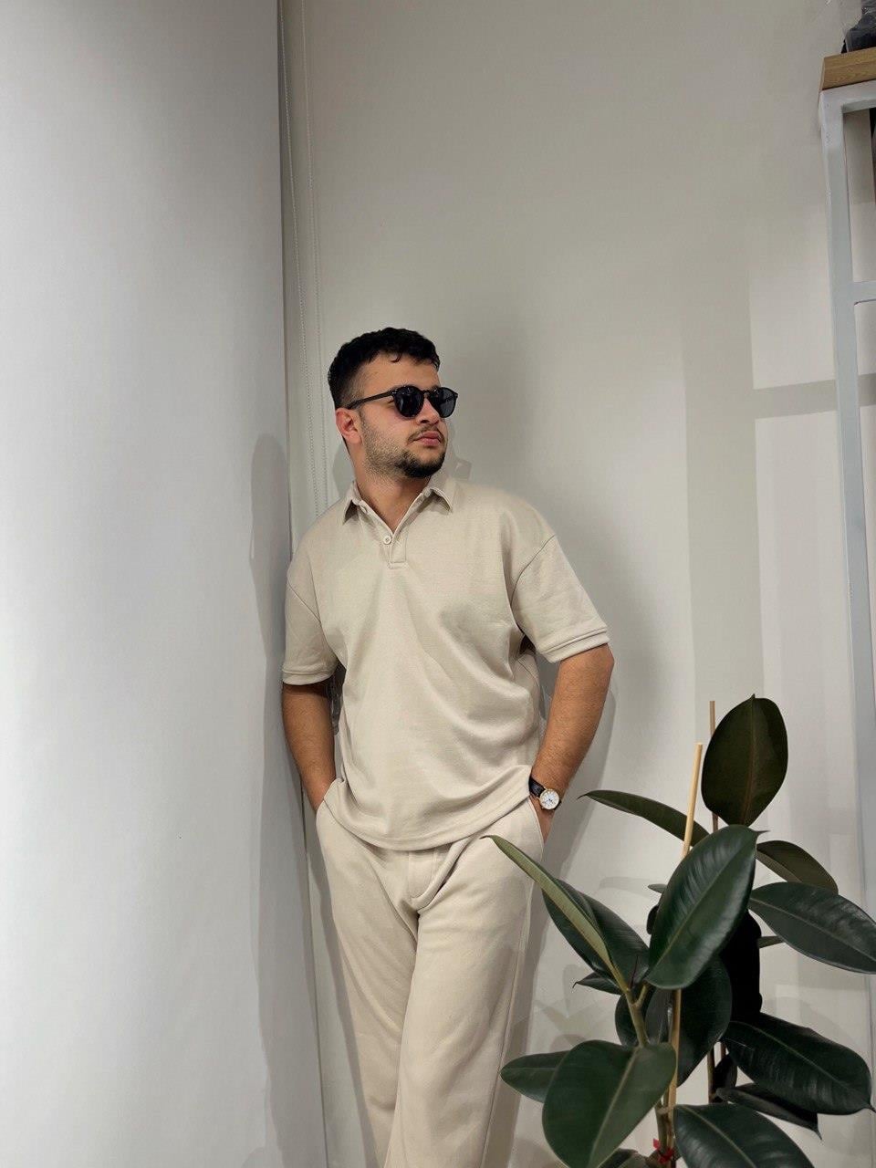 BEJ LİKRALI POLO YAKA TİŞÖRT PANTOLON TAKIM 