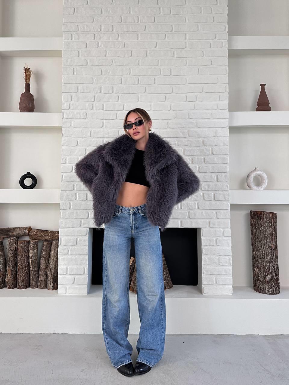 Yumuşak Dokunuşlu Oversize Premium Kürk Peluş Mont Önü ÇıtÇıt Kapamalı Antrasit