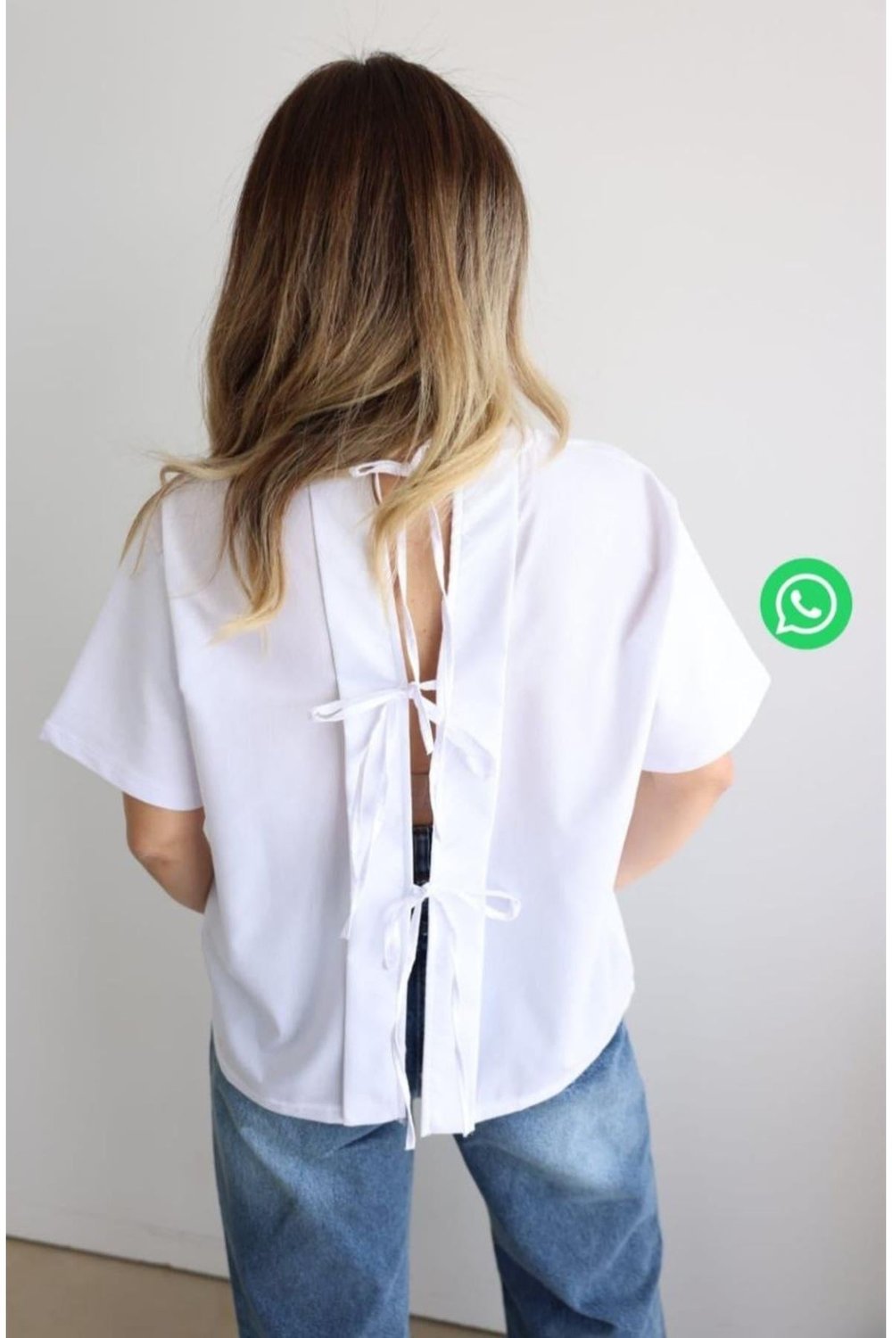 Arkası Poplin Bağlamalı Beyaz Penye Tshirt