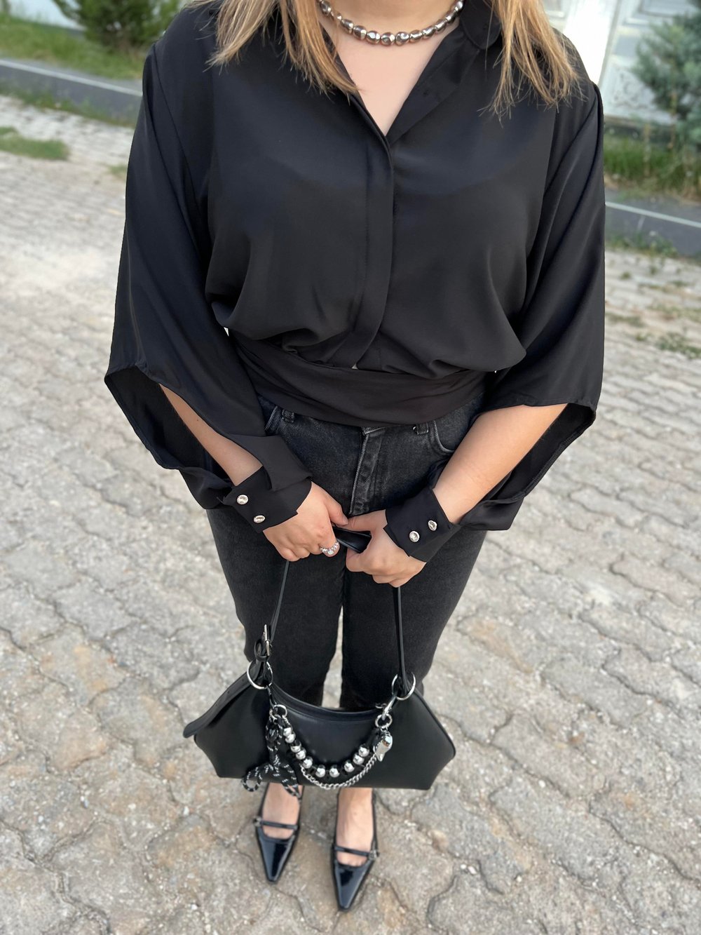 Dubai Bağlamalı Uzun Kol Siyah Gömlek