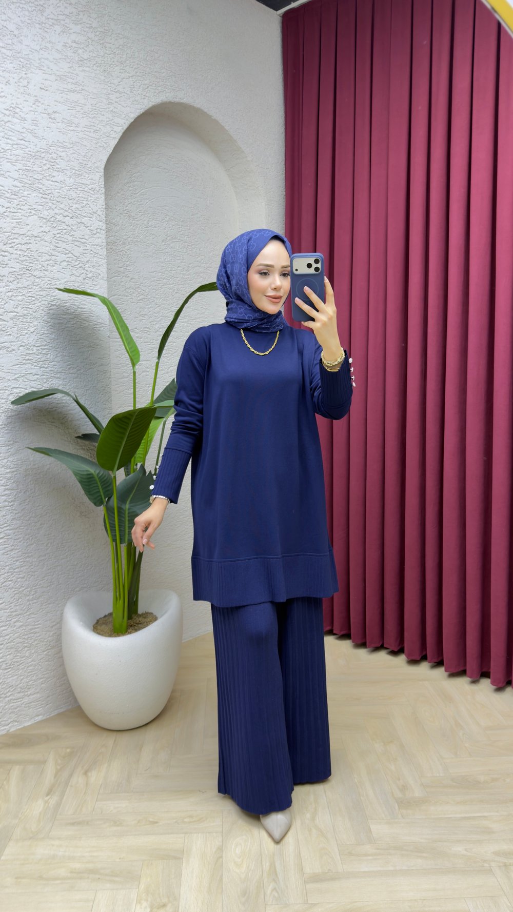Azra Merserize Pantolonlu Takım 7045 Lacivert