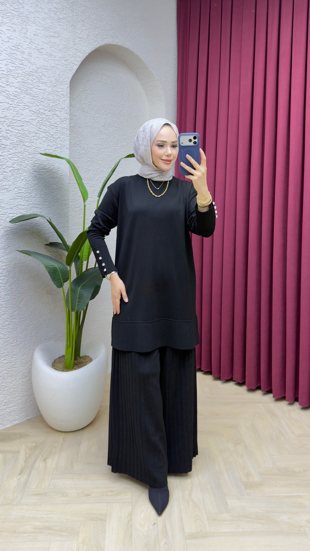 Azra Merserize Pantolonlu Takım 7045 Siyah