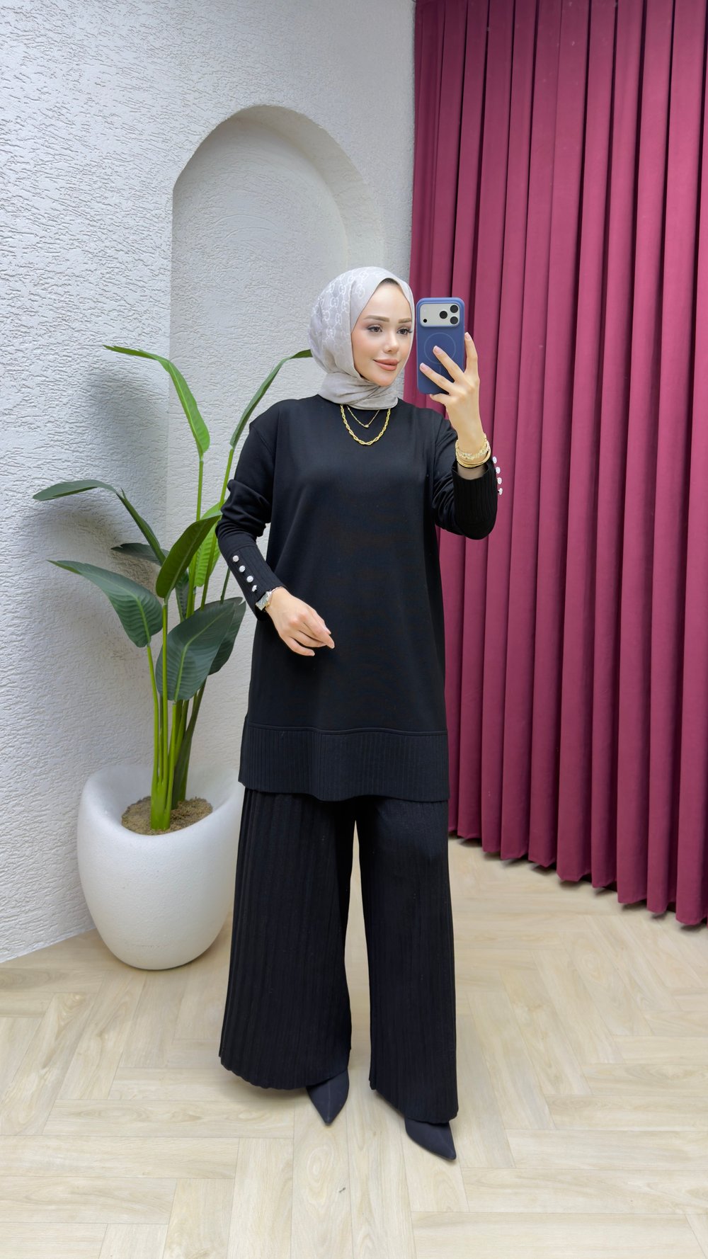 Azra Merserize Pantolonlu Takım 7045 Siyah