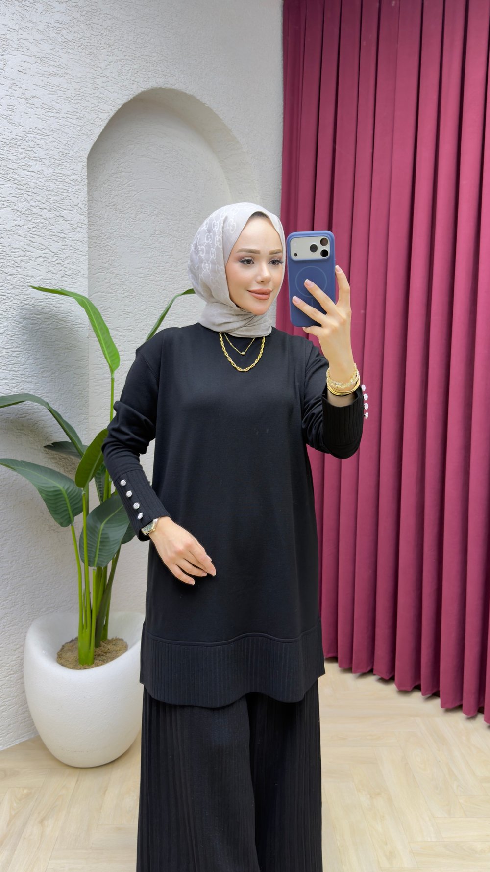 Azra Merserize Pantolonlu Takım 7045 Siyah