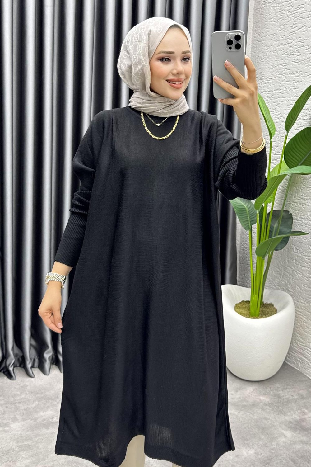 Basic Salaş Triko Tunik 2096 Siyah