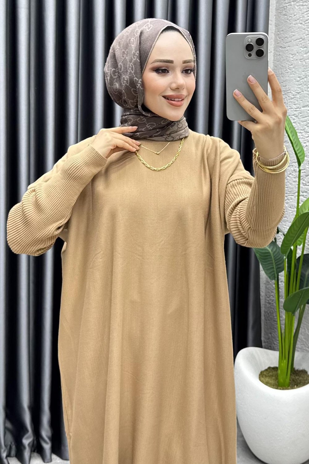 Basic Salaş Triko Tunik 2096 Taba