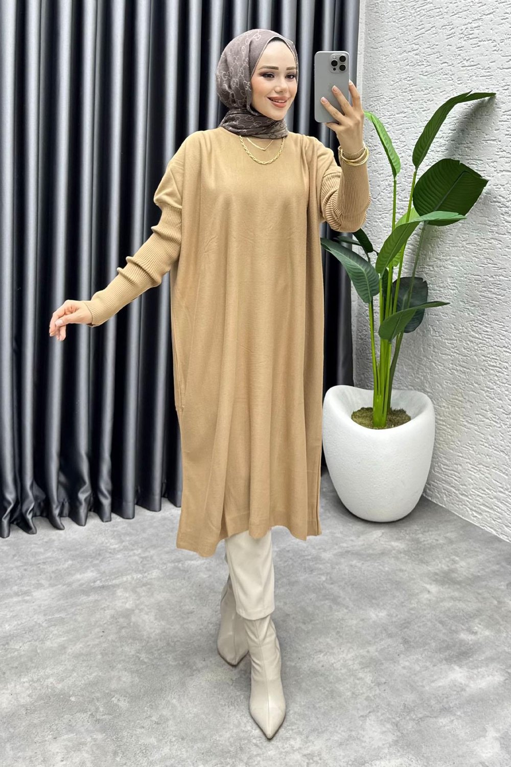 Basic Salaş Triko Tunik 2096 Taba