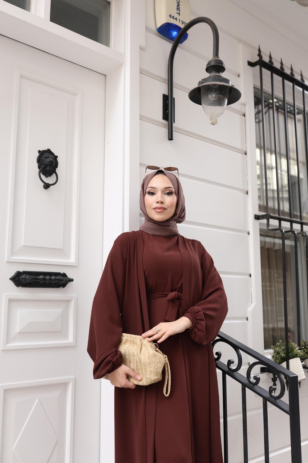 Betül İkili Abaya Elbise Takım 24686 Kahverengi