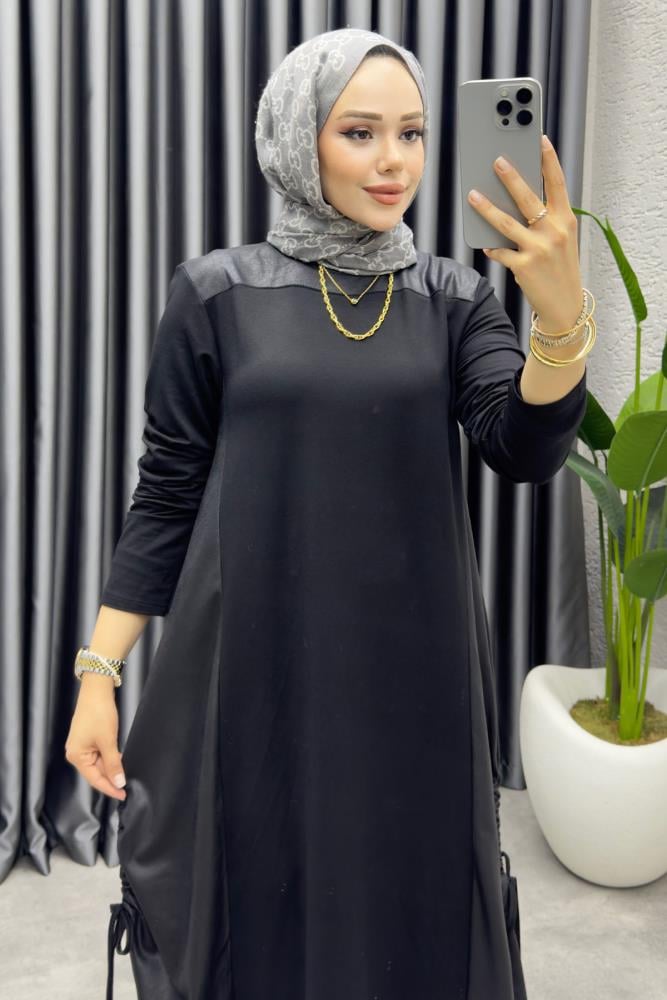 Deri Lak Elbise 1006 Siyah