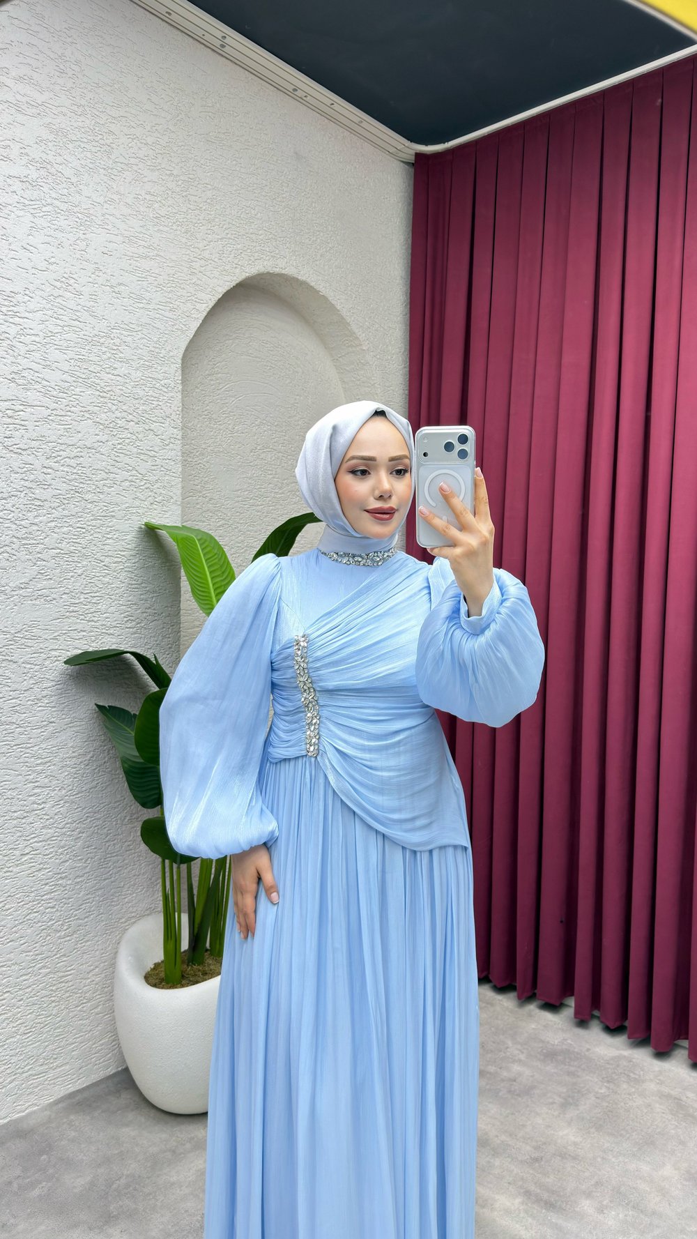Diva Drape Detay Abiye 8083 Bebe Mavisi