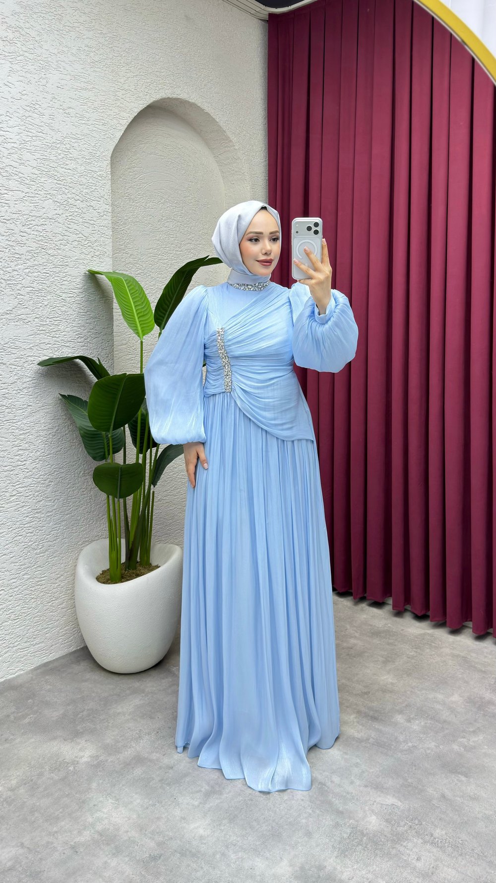 Diva Drape Detay Abiye 8083 Bebe Mavisi
