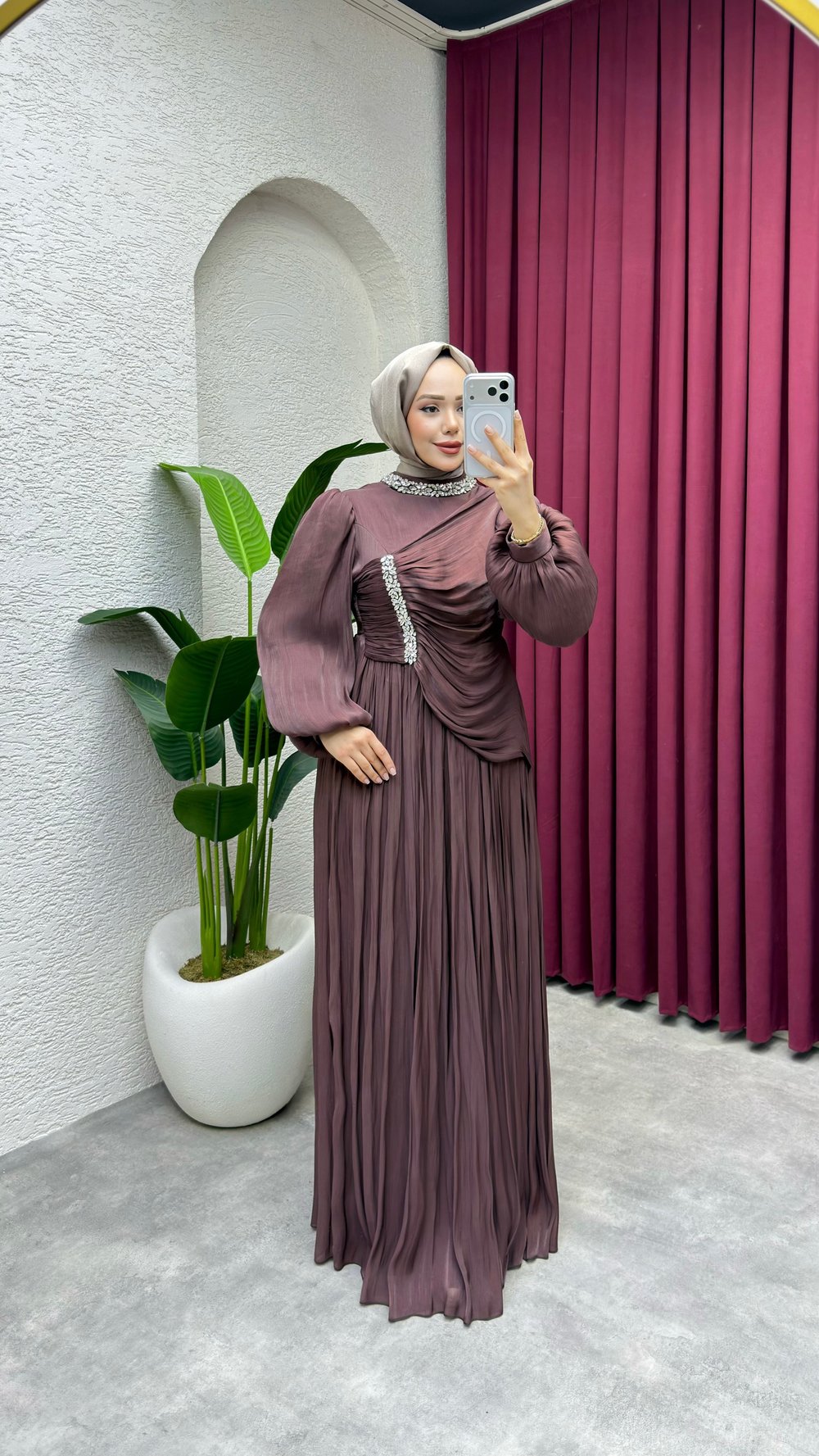 Diva Drape Detay Abiye 8083 Kahve