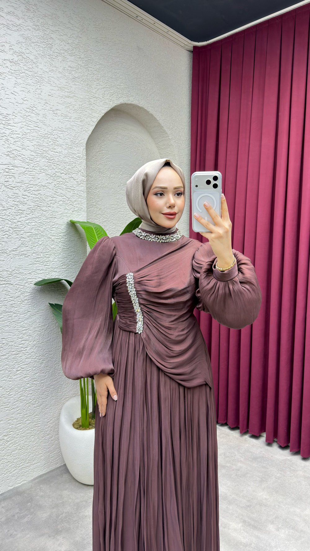 Diva Drape Detay Abiye 8083 Kahve