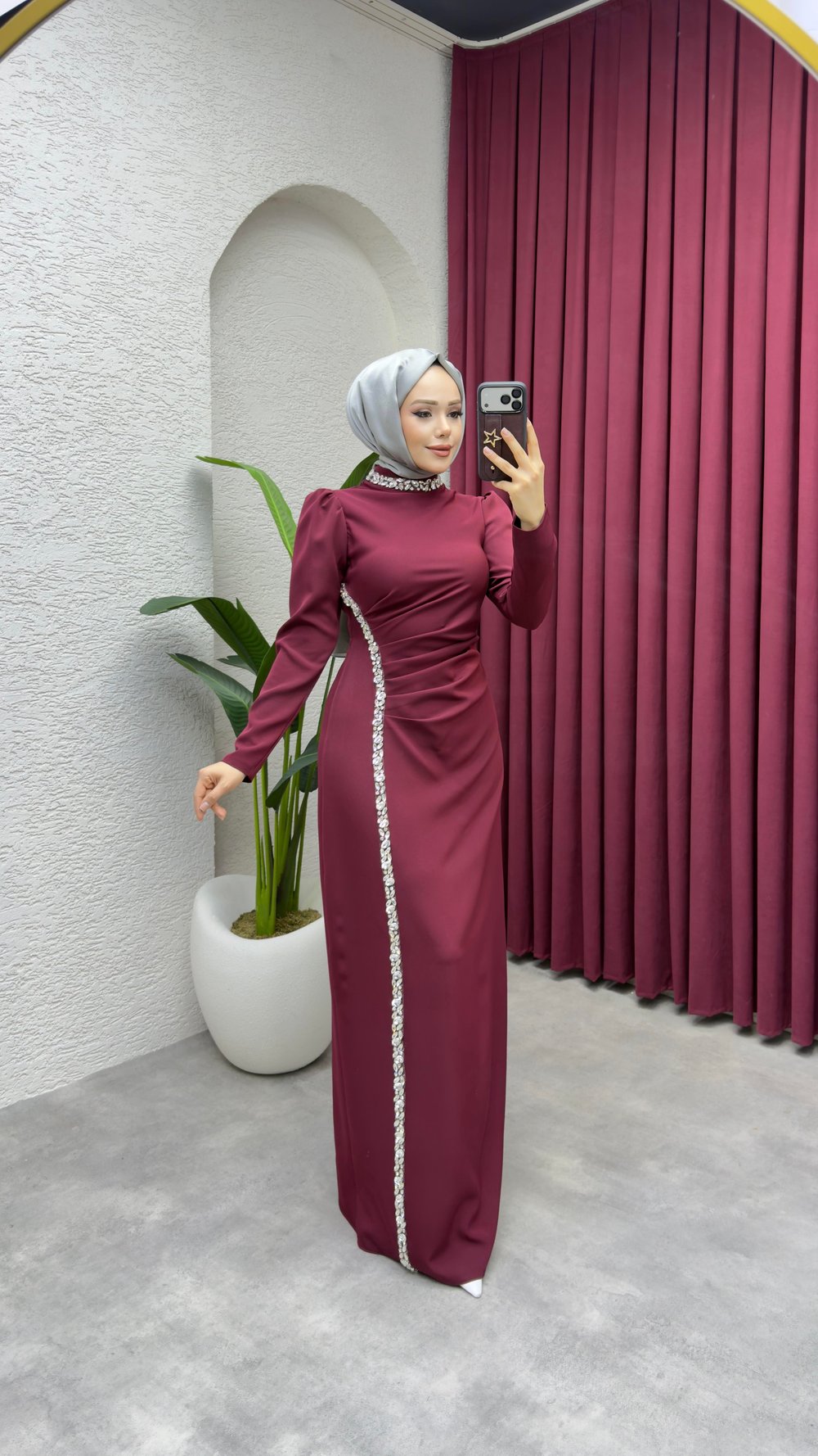 Fulya Drape Tasarım Elbise 8047 Bordo