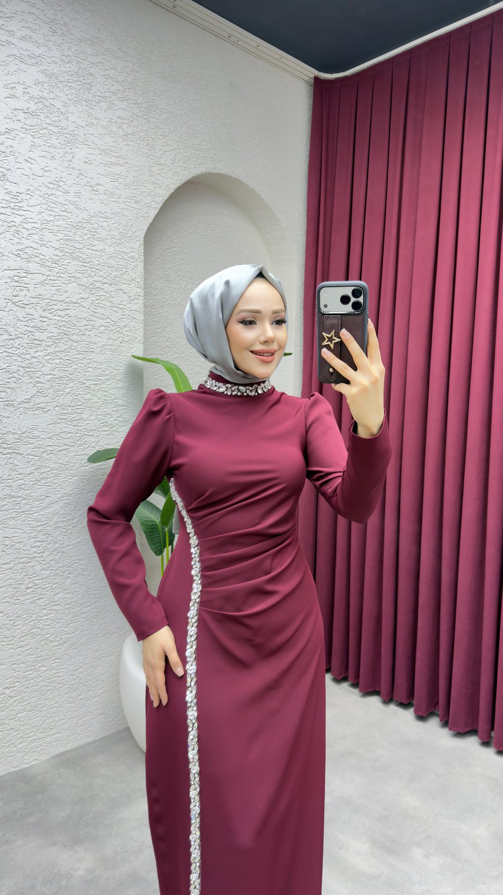 Fulya Drape Tasarım Elbise 8047 Bordo